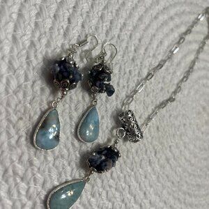 Gorgeous LARIMAR * SODALITE Handmade Sterling 925 Necklace & Earrings #608D